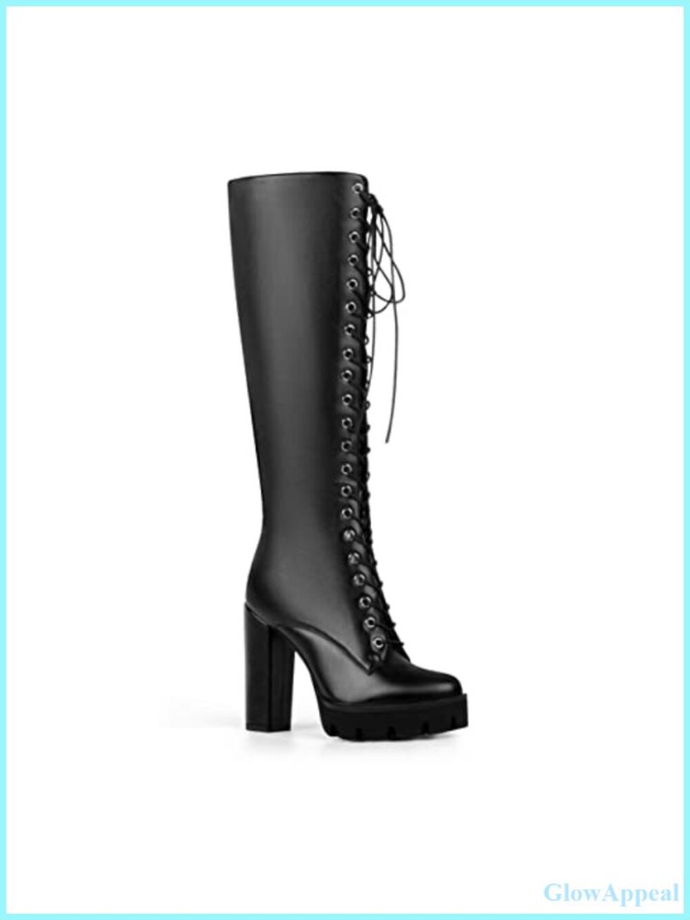 Women's Lace Up Knee High Platform Boots Lug Sole Chunky Heel